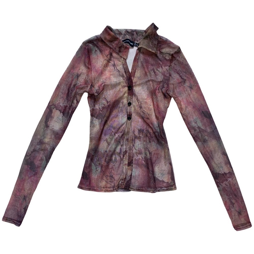 PrettyLittleThing Sheer Long Sleeve Chocolate Brown Collared Shirt